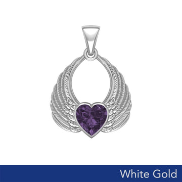 Gemstone Heart Angel Wings White Gold Pendant WPD5169 - Jewelry